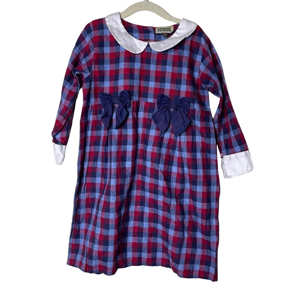 Sophie Catalou blue red check Peter Pan collar dress sz 7-8